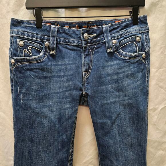 Rock Revival Chrissie Boot bootcut jeans size 30 low rise flap pocket distressed - Picture 2 of 16